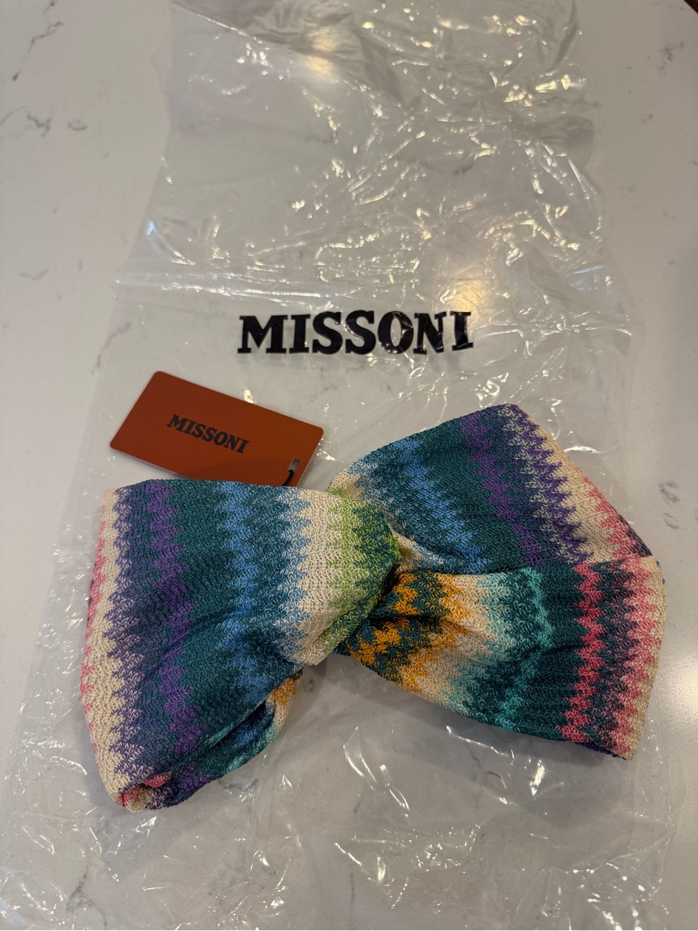Missoni Multicolor Zigzag Knit Headband in Teal, Purple & Cream